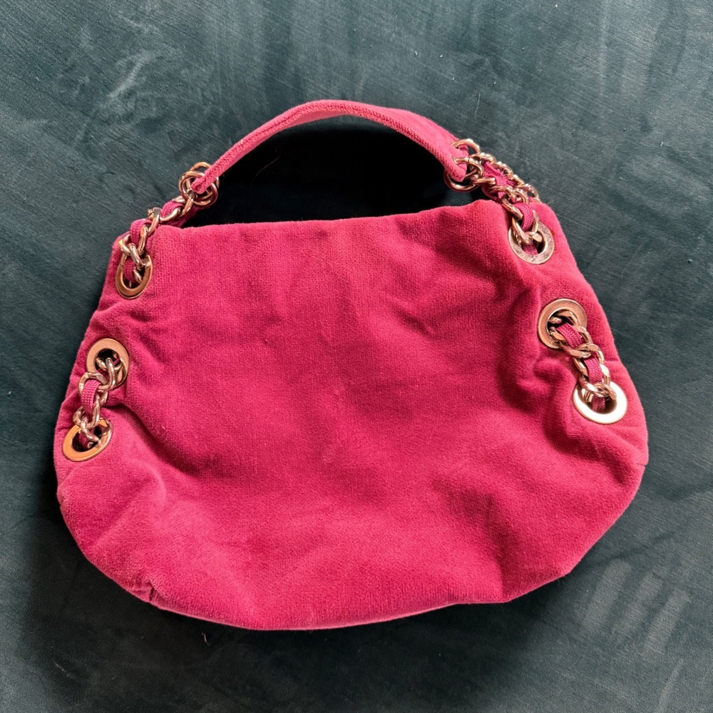 David Bitton Buffalo Pink Velvet Shoulder Bag Silver Chain Hardware Y2K Style